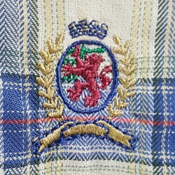 Tommy Hilfiger Button-Down Shirt Mens Large Plaid Embroidered Short Sleeveeeve - Picture 5 of 6